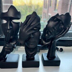 3 Pcs Thinker Statue Silence is Gold Abstract Art Figurine Décor for Home Office
